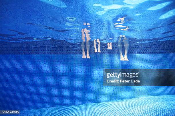 swimming pool , family ,  legs - aquatic stock-fotos und bilder