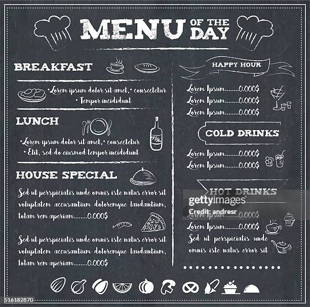 ilustrações de stock, clip art, desenhos animados e ícones de menu do dia - menu