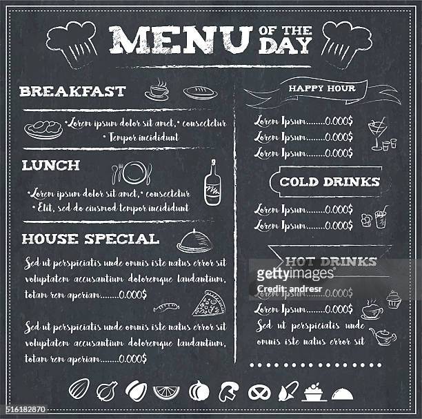 menu of the day - chalkboard visual aid stock illustrations