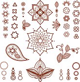 Henna ornamental floral elements. Mehndi style.