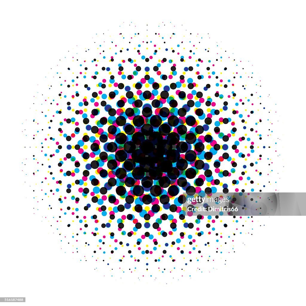 Circular de Vector de de puntos de semitono gradiente con CMYK