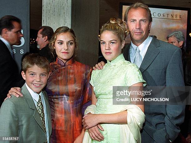 Actor Kevin Costner arrives at the premiere of his new film "For the Love of the Game" with his children, Joe, Annie, and Lily in Los Angeles 15...