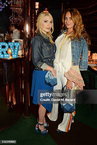 Camille Seydoux and Alexia Niedzielski attend a dinner hosted by Roger Vivier to celebrate the Prismick Denim collection by Camille Seydoux at Casa...