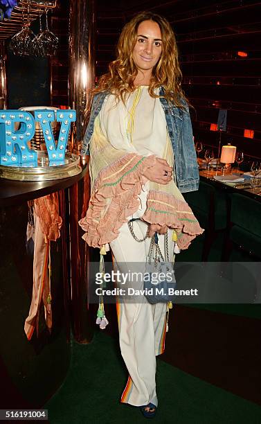 Alexia Niedzielski attends a dinner hosted by Roger Vivier to celebrate the Prismick Denim collection by Camille Seydoux at Casa Cruz on March 17,...