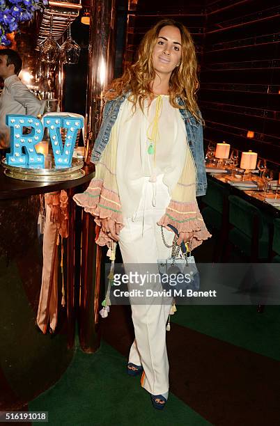 Alexia Niedzielski attends a dinner hosted by Roger Vivier to celebrate the Prismick Denim collection by Camille Seydoux at Casa Cruz on March 17,...