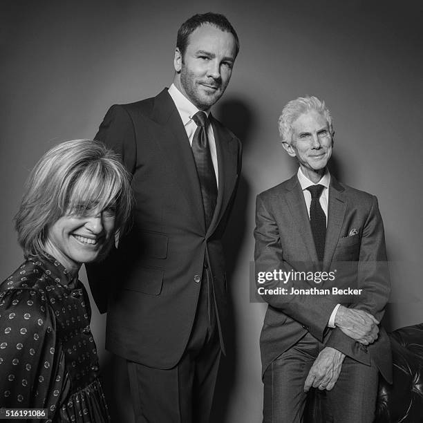 Writer Nicola Formby, fashion designer Tom Ford and journalist Richard Buckley are photographed at the Charles Finch and Chanel's Pre-BAFTA on...