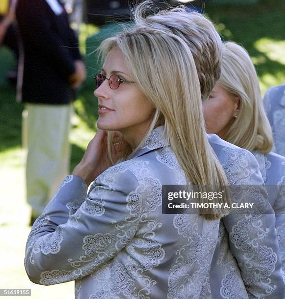 Joanna Jagoda, the girlfriend of US golfer Tiger Woods, watches the opening ceremonies 23 September, 1999 at The Country Club in Brookline,...