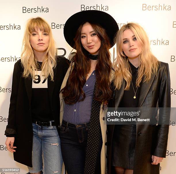 Laura Hayden, Betty Bachz and Kara Rose Marshall attend the relaunch of the Bershka store, Oxford Street on March 17, 2016 in London, England.