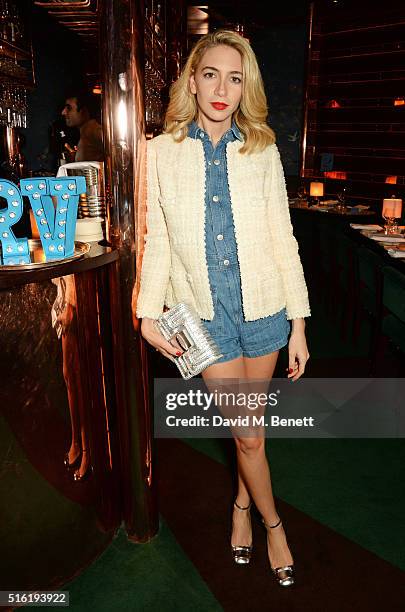 Sabine Getty attends a dinner hosted by Roger Vivier to celebrate the Prismick Denim collection by Camille Seydoux at Casa Cruz on March 17, 2016 in...