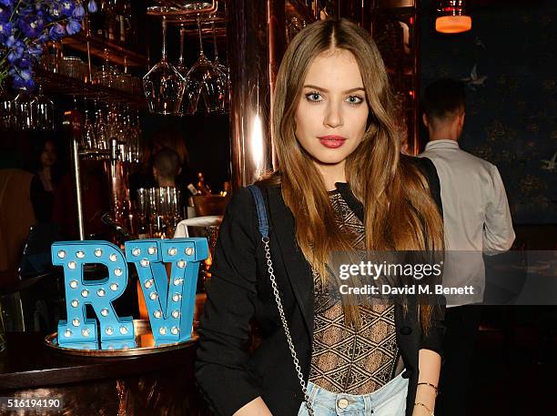 Xenia Tchoumitcheva attends a dinner hosted by Roger Vivier to celebrate the Prismick Denim collection by Camille Seydoux at Casa Cruz on March 17,...