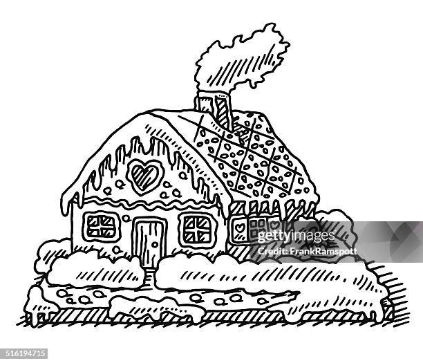 gingerbread house christmas drawing - gingerbread house stock illustrations