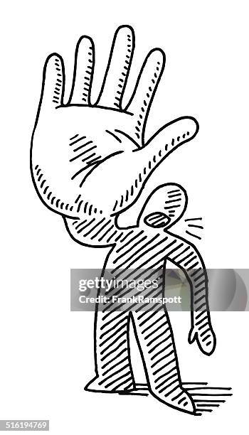 stop hand geste comic mann zeichnung - stop einzelwort stock-grafiken, -clipart, -cartoons und -symbole