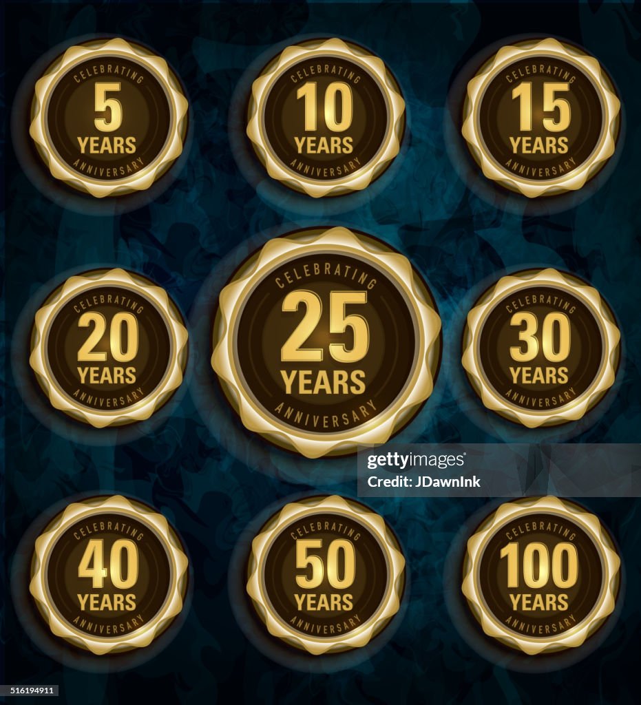 Modern set of golden metallic anniversary celebration laurels