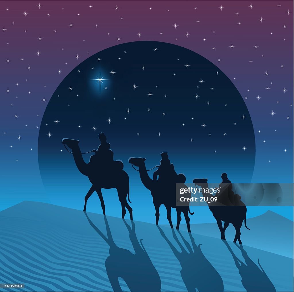 The Magi from the east follow the Star of Bethlehem