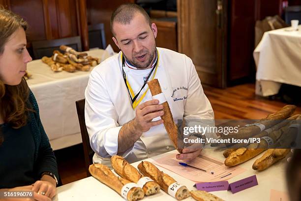 Guillaume Gomez Chef of Elysee Palace takes part to the jury of Award to the best French Parisian baguette "Tradition" at the Chamber of Artisanal...