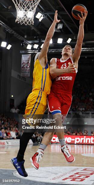 Leon Radosevic, #43 of Brose Baskets Bamberg in action during the 2015-2016 Turkish Airlines Euroleague Basketball Top 16 Round 11 game between Brose...