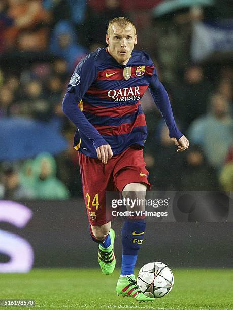 Jeremy Mathieu of FC Barcelona during the UEFA Champions League round of 16 match between FC Barcelona and Arsenal on March 16, 2015 at the CampNou...