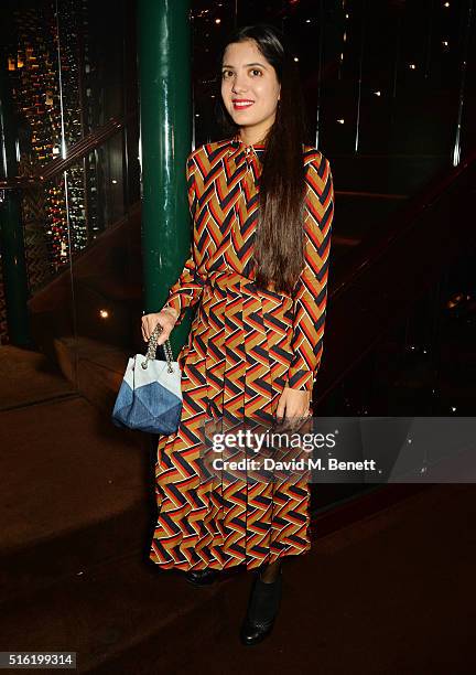 Noor Fares attends a dinner hosted by Roger Vivier to celebrate the Prismick Denim collection by Camille Seydoux at Casa Cruz on March 17, 2016 in...