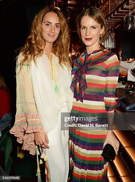 Alexia Niedzielski and Eugenie Niarchos attend a dinner hosted by Roger Vivier to celebrate the Prismick Denim collection by Camille Seydoux at Casa...