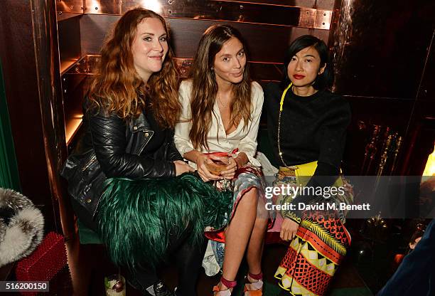 Sophie Edelstein, Quentin Jones and Mimi Xu attend a dinner hosted by Roger Vivier to celebrate the Prismick Denim collection by Camille Seydoux at...