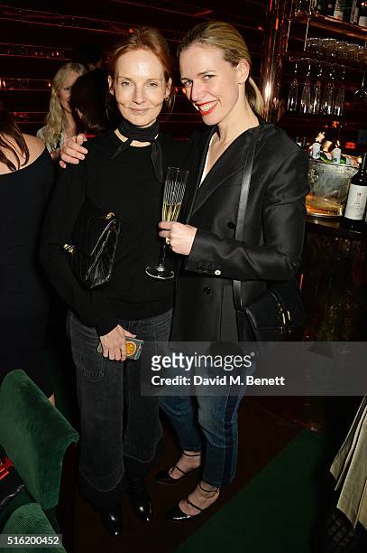 Lady Arabella Greenbell and Nicky Yates attend a dinner hosted by Roger Vivier to celebrate the Prismick Denim collection by Camille Seydoux at Casa...