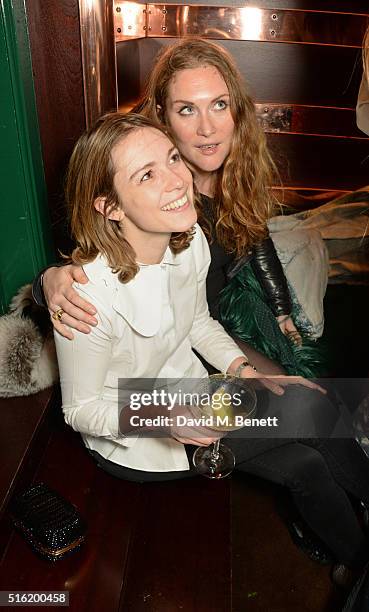 Caroline Lever and Sophie Edelstein attend a dinner hosted by Roger Vivier to celebrate the Prismick Denim collection by Camille Seydoux at Casa Cruz...