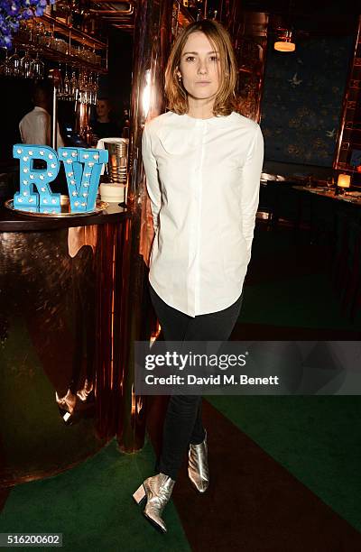 Caroline Lever attends a dinner hosted by Roger Vivier to celebrate the Prismick Denim collection by Camille Seydoux at Casa Cruz on March 17, 2016...