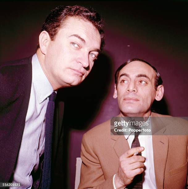 From left to right - actors Derek Godfrey and John Bennett pictured together on the set of the television drama series 'Front Page story' in 1965.