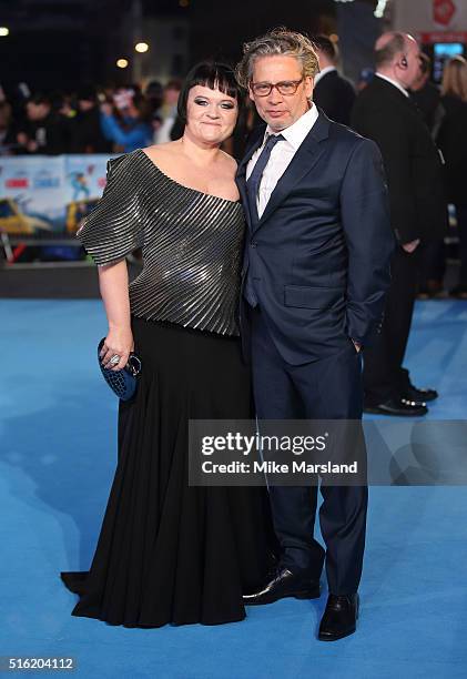 Dexter Fletcher and Dalia Ibelhauptaite arrive for the European premiere of 'Eddie The Eagle' at Odeon Leicester Square on March 17, 2016 in London,...