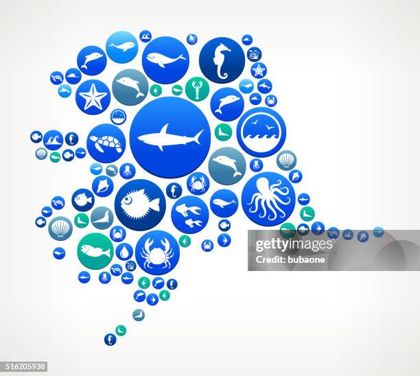 alaska sea and marine life button pattern - alaska wildlife stock illustrations
