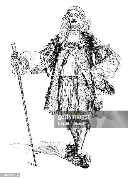 stockillustraties, clipart, cartoons en iconen met antique illustration of actor in 17th century costume - vetschmink