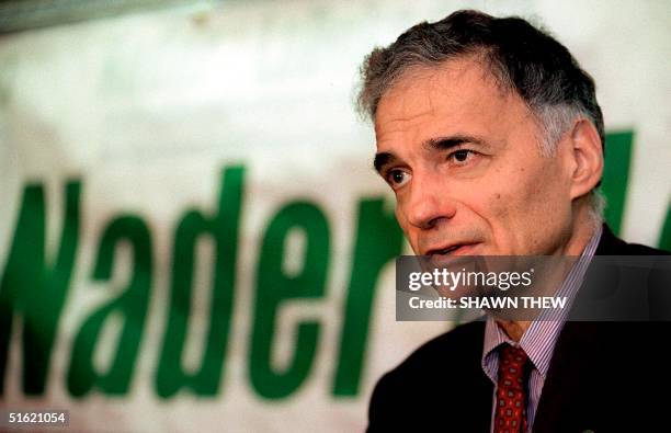 Consumer advocate and former US Green Party presidential candidate Ralph Nader speaks to reporters 12 July, 2000 during a press conference at the...