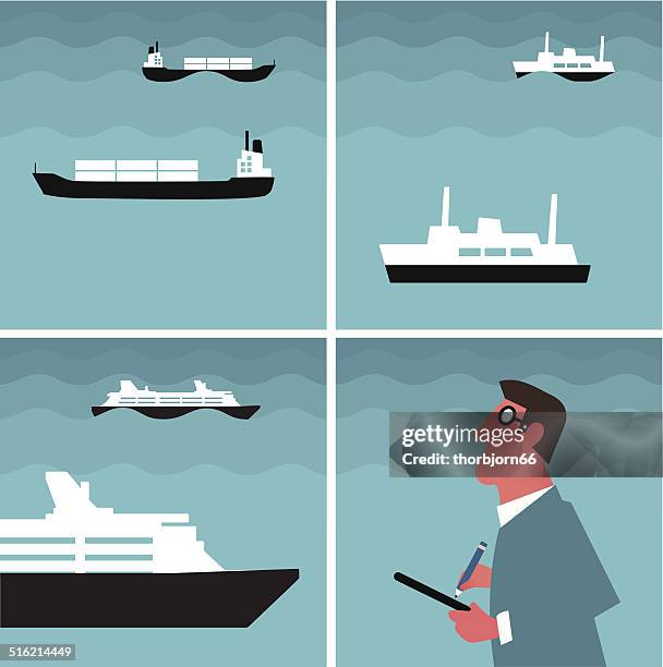 inspecting traffic at sea - ferry stock illustrations
