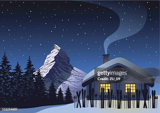 stockillustraties, clipart, cartoons en iconen met matterhorn - schoorsteen