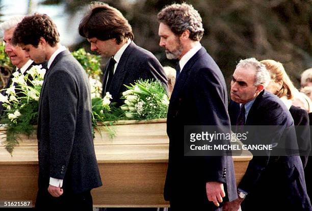 Switzerland: The coffin of actress and UNICEF Special Ambassador Audrey Hepburn is carried by her sons, Luca Dotti and Sean Ferrer , as well as her...