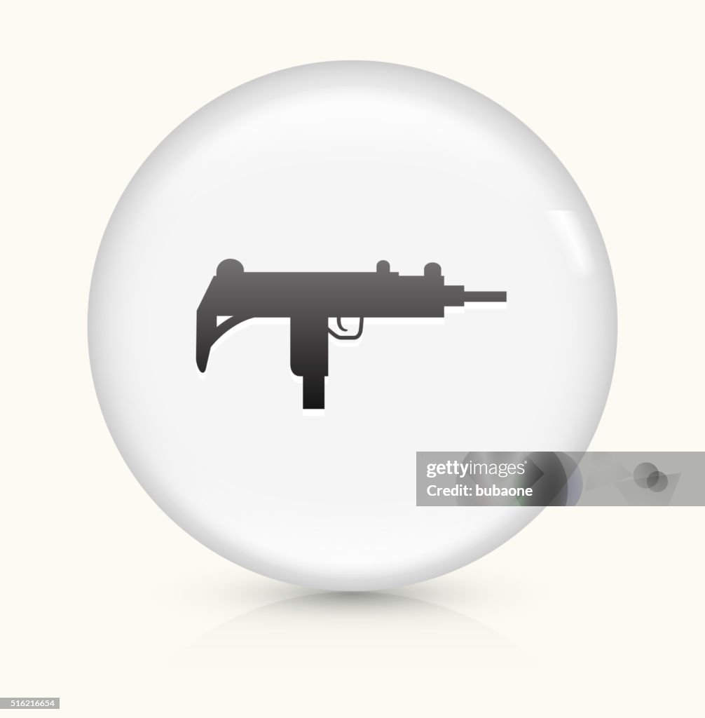 Sub-máquina de la Pistola icono sobre blanco, Vector de redondo botón