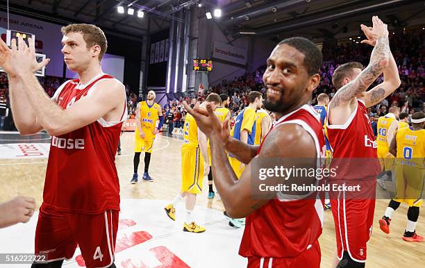 Bradley Wanamaker, #11 of Brose Baskets Bamberg after the 2015-2016 Turkish Airlines Euroleague Basketball Top 16 Round 11 game between Brose Baskets...