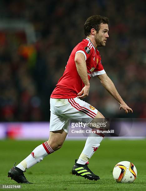 Juan Mata of Manchester United in action during the UEFA Europa League round of 16 second leg match between Manchester United and Liverpool at Old...