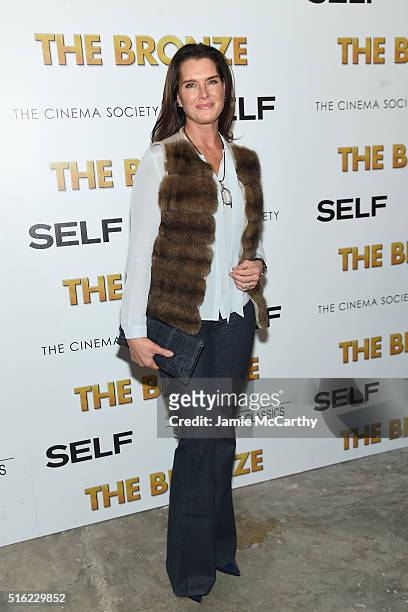 Actress Brooke Shields attends a screening of Sony Pictures Classics' "The Bronze" hosted by Cinema Society & SELF at Metrograph on March 17, 2016 in...
