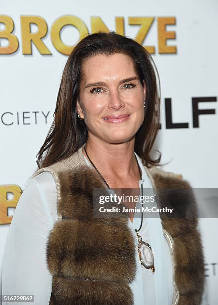 Actress Brooke Shields attends a screening of Sony Pictures Classics' "The Bronze" hosted by Cinema Society & SELF at Metrograph on March 17, 2016 in...