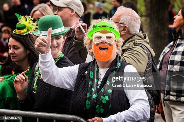 Attendees seen at the 255th annual St. Patrick's Day Parade along Fifth Avenue in New York City on March 17, 2016 in New York City.
