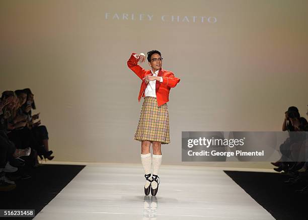 Designer Farley Chatto presents his 2016 collection during Toronto Fashion Week Fall 2016 at David Pecaut Square on March 17, 2016 in Toronto, Canada.