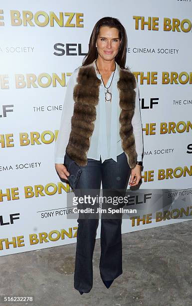 Actress Brooke Shields attends The Cinema Society & SELF host a screening of Sony Pictures Classics' "The Bronze" at Metrograph on March 17, 2016 in...