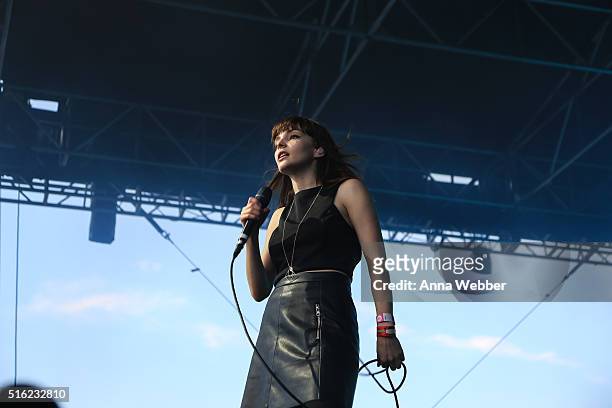 Lauren Mayberry of Chvrches performs at The Spotify House, SXSW 2016 on March 17, 2016 in Austin, Texas.