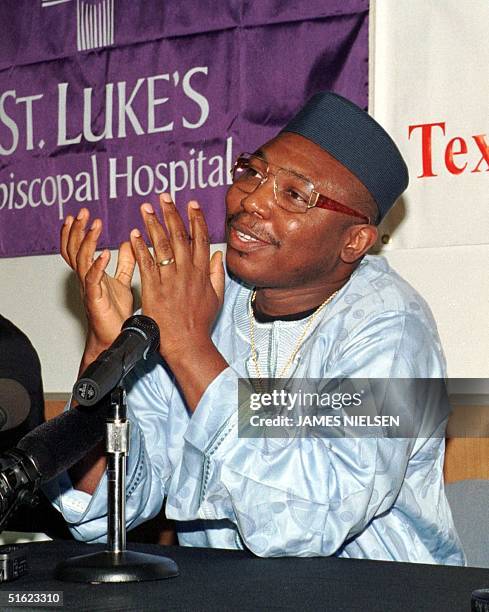 This 24 December 1998 file photo shows Lyke Louis Udobi -- father of the world's only living octuplets -- during a press conference at St. Luke's...