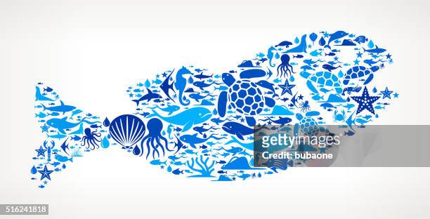 fish ocean and marine life blue icon pattern - sea lion stock illustrations