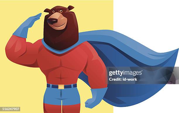 super hero bear - saluting stock illustrations