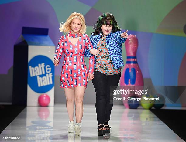 Liz Trinnear and designer Hayley Elsaesser present her 2016 collection during Toronto Fashion Week Fall 2016 at David Pecaut Square on March 17, 2016...