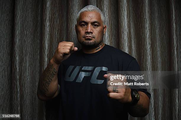 Heavyweight contender Mark Hunt poses during the Ultimate Media Day on March 18, 2016 in Brisbane, Australia.