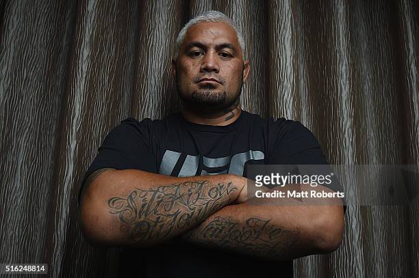 Heavyweight contender Mark Hunt poses during the Ultimate Media Day on March 18, 2016 in Brisbane, Australia.